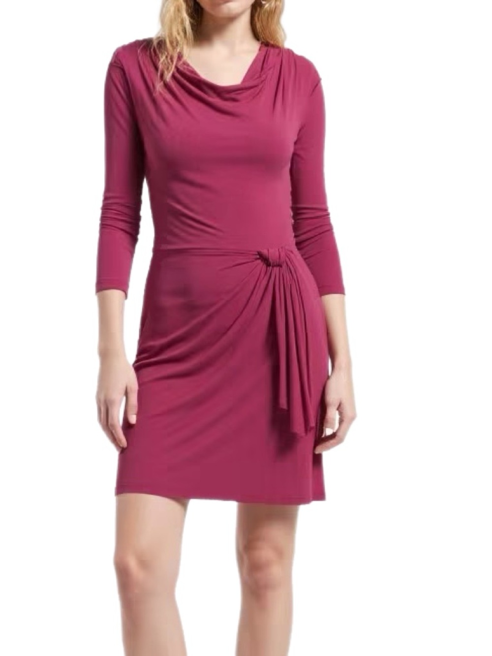 Max & Cleo Pink Pleated Draped Neckline Long Sleeve Midi Dress Size XXS